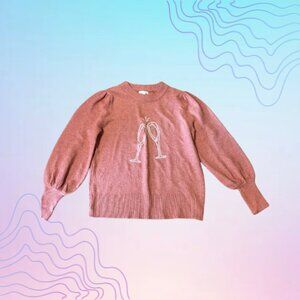 LAUREN CONRAD Pink Champagne Glasses Pullover Sweater